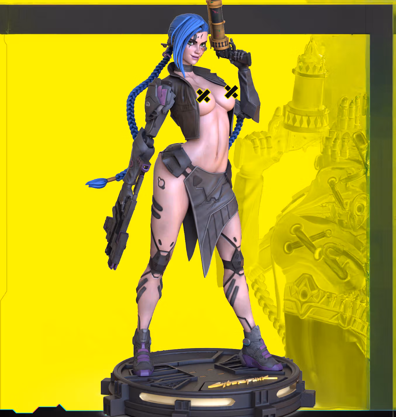 Statua Jinx Cyberpunk | Arcane Fan art di OXO3D SFW,NSFW 3d printed statue,Arcane statue,3d printed,Jinx Cyberpunk Statue,3d printed figure,nsfw statue