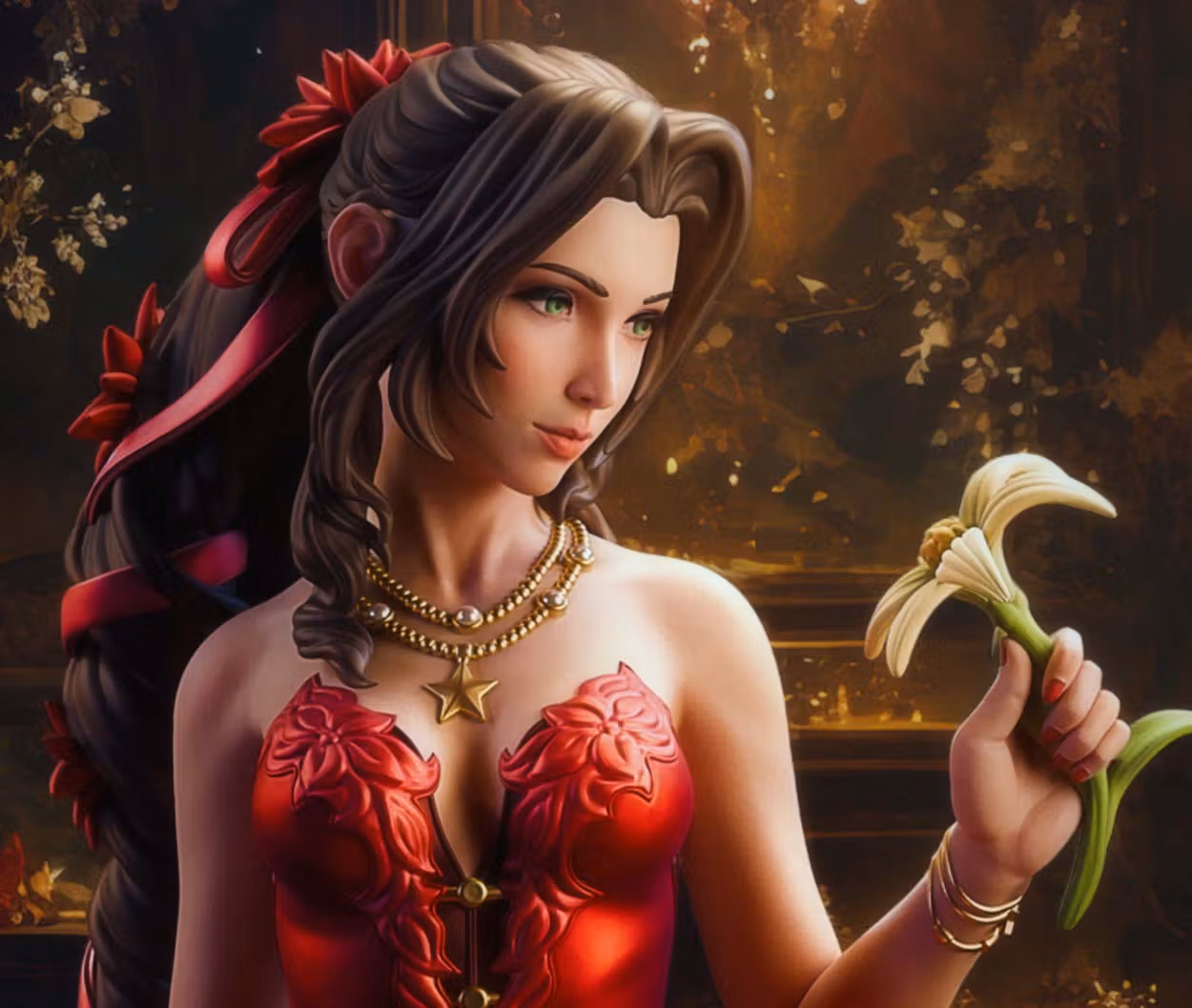 Aerith in Red Dress Statue | Final Fantasy Fan Art by Bulkamancer SFW 3d printed statue,3d printed,Aerith Statue,3d printed figure,Final Fantasy statue
