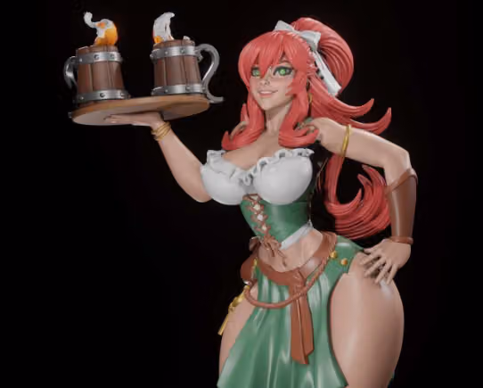 Barmaid Statue | Original Fan Art by Digital Dark SFW,NSFW,Futa 3d printed statue,3d printed,nsfw statue,3d printed figure,futa statue,futa figurines,futanari figurines,futanari statue,Barnaid girl statue