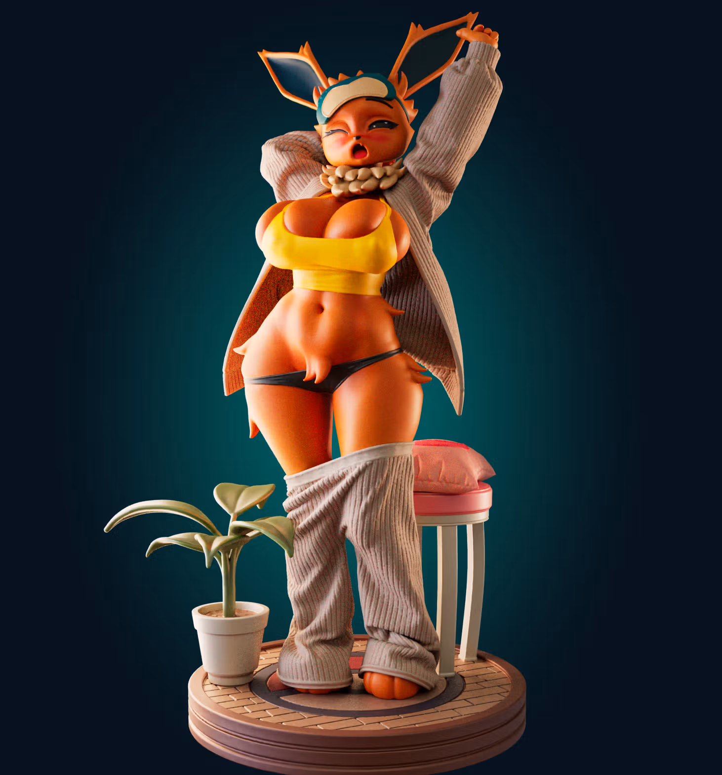 Statua Eevee Chill Curvy | Pokémon Fan art di Officer Rhu SFW,NSFW,Futa 3d printed statue,3d printed,3d printed figure,Eevee Statue,Pokemon Statue,futa statue,futa figurines,futanari figurines,futanari statue,furry statue