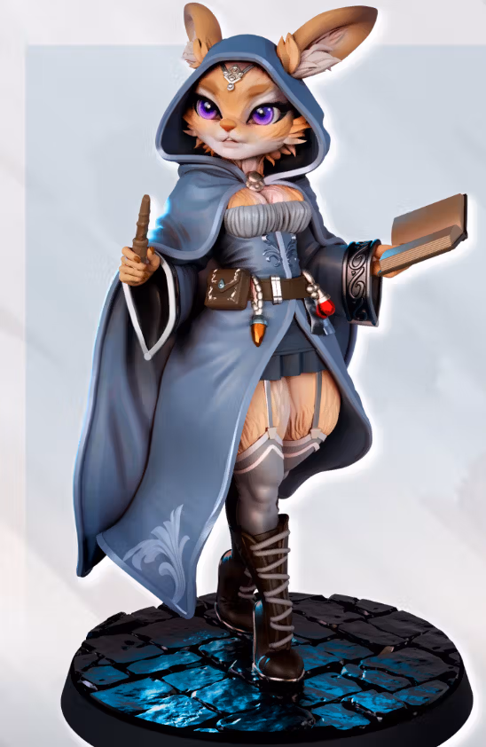 Mage Elowen Softpaw the Harengon Miniature | DnD Fan Art by Gaz Minis SFW 3d printed,miniature,dnd miniature,Mage Elowen Softpaw the Harengon,3d printed miniature