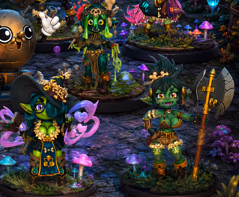 Goblin Team Gobettes Miniature Pack | DnD Fan Art by RoninArtsWorkshop SFW 3d printed,goblin miniature,3d printed miniature,sfw miniature,Warrior Goblin,Goblin Girl Team,Gobettes miniature