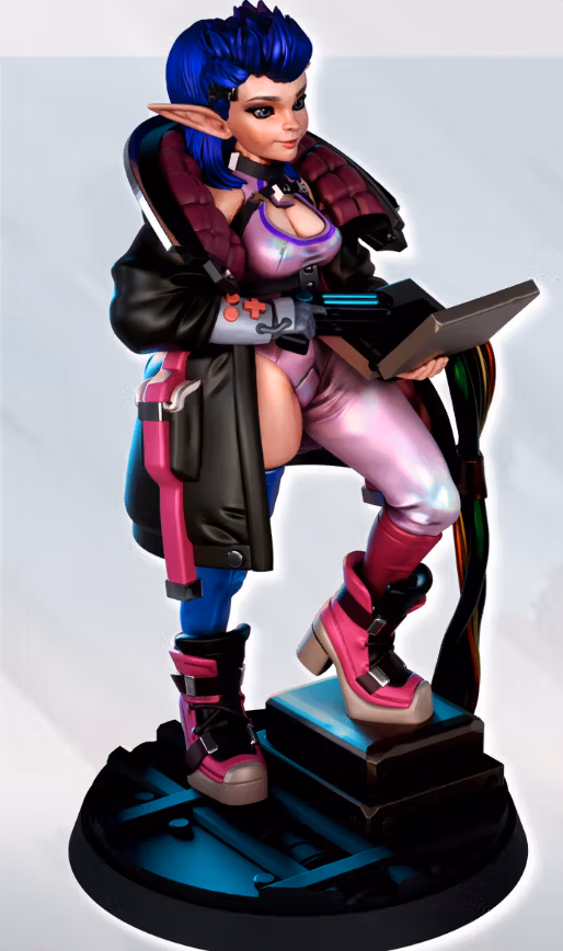 Eldrin Swiftcode Elf Hacker Miniature | Cyberpunk2077 Fan Art by Gaz Minis SFW,NSFW 3d printed,miniature,Cyberpunk2077 miniature,nsfw miniature,Eldrin Swiftcode Elf Hacker,3d printed miniature