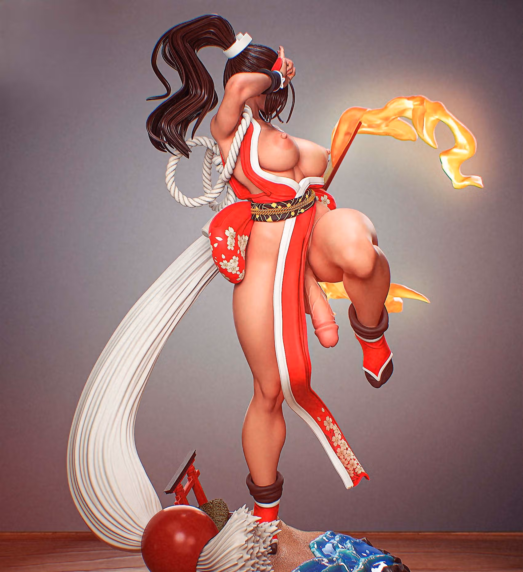 Mai Shiranui Statue | The King of Fighters Fan Art by PEACHFIGURE SFW,NSFW,Futa 3d printed,3d printed statue,Mai Shiranui Statue,The King of Fighters statue,nsfw statue,futa statue,futa figurines,futanari figurines,futanari statue