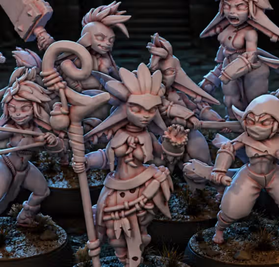 Goblin Tribe Squad v2 Miniature Pack | DnD Fan Art by Gaz Minis SFW,NSFW 3d printed,miniature,dnd miniature,3d printed miniature,nsfw miniature,Goblin Girl Team