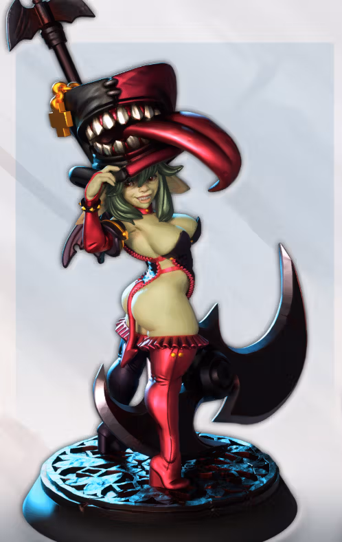 Mimic Tophat Goblin Kimzee and Trench Miniature | DnD Fan Art by Gaz Minis SFW,NSFW 3d printed,miniature,dnd miniature,Mimic Tophat Goblin Kimzee,3d printed miniature,nsfw miniature