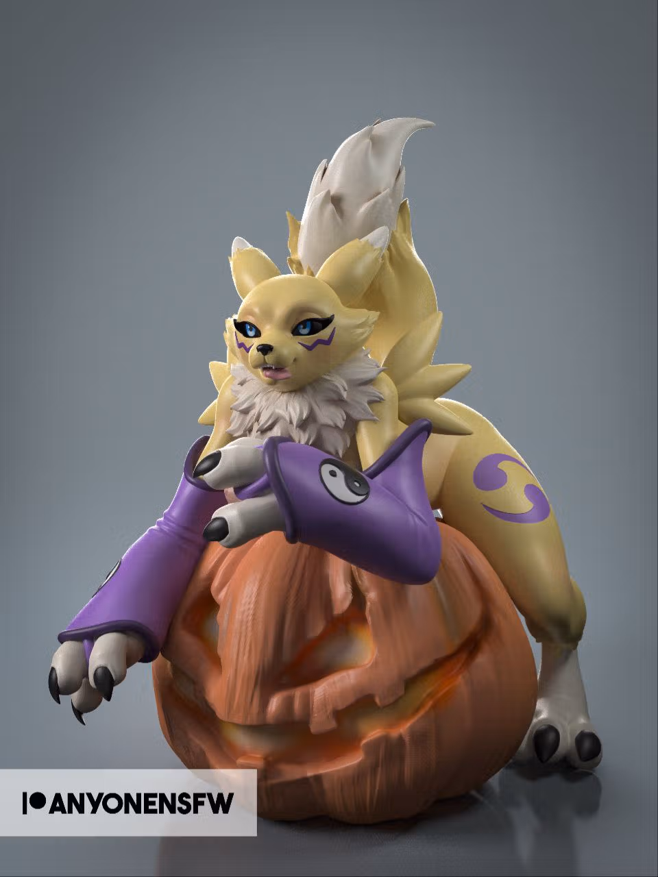 Renamon In The Pumpkin Statue | Digimon Fan Art by Anyonensfw SFW,NSFW 3d printed statue,3d printed,nsfw statue,3d printed figure,furry statue,Renamon Statue,Digimon