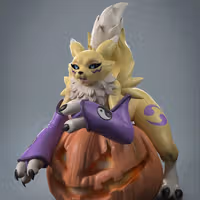 Renamon In The Pumpkin Statue | Digimon Fan Art by Anyonensfw SFW,NSFW 3d printed statue,3d printed,nsfw statue,3d printed figure,furry statue,Renamon Statue,Digimon