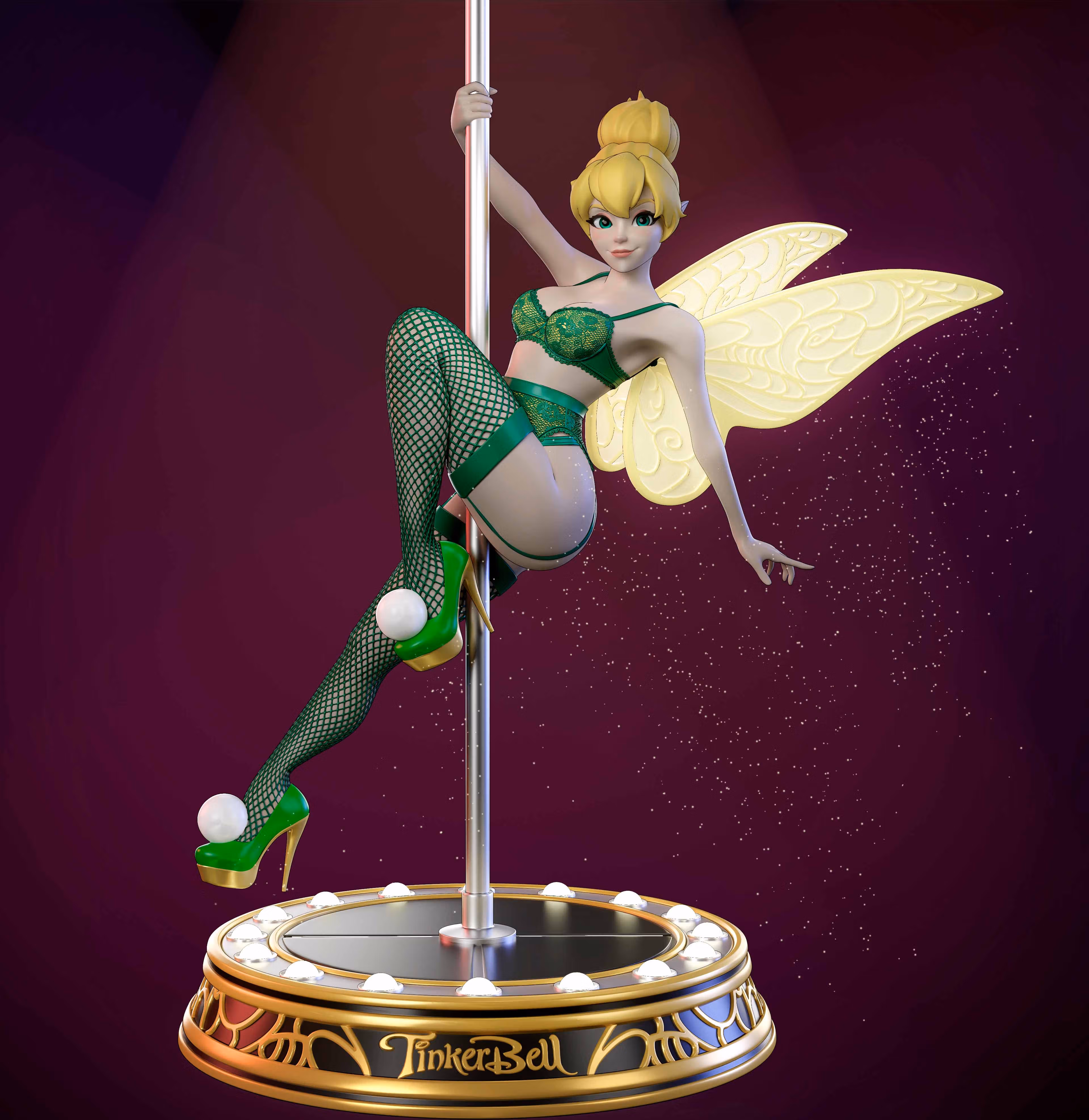 Estatua Tinker Bell Poledance | Peter Pan Fan art por Azaak3d SFW 3d printed statue,3d printed,sfw statue,Tinker Bell statue,Peter Pan Statue