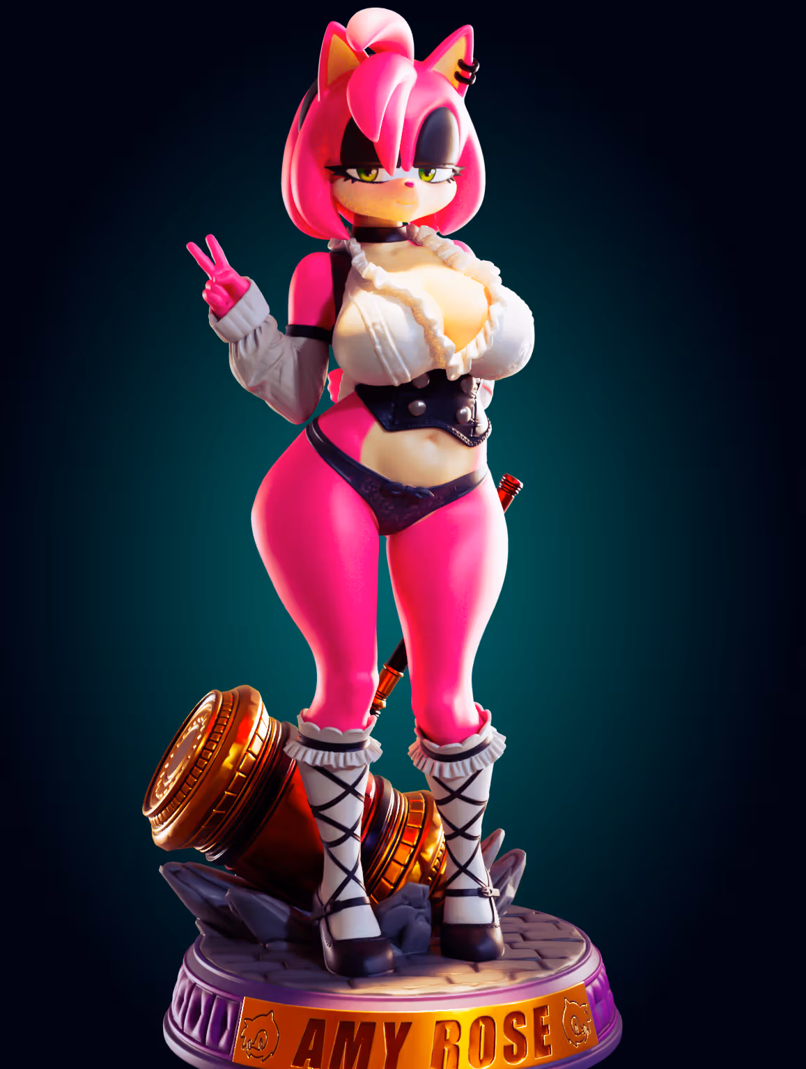 Amy Rose Goth Furry Statue | Sonic the Hedgehog Fan Art by Officer Rhu SFW,NSFW,Futa 3d printed statue,3d printed,3d printed figure,Amy Rose Statue,Sonic the Hedgehog Statue,futa statue,futa figurines,futanari figurines,futanari statue,nsfw statue,furry statue