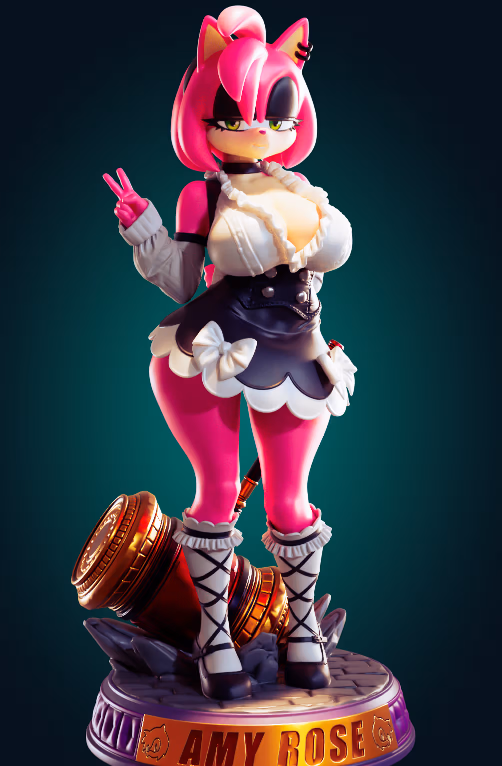 Amy Rose Goth Furry Statue | Sonic the Hedgehog Fan Art by Officer Rhu SFW,NSFW,Futa 3d printed statue,3d printed,3d printed figure,Amy Rose Statue,Sonic the Hedgehog Statue,futa statue,futa figurines,futanari figurines,futanari statue,nsfw statue,furry statue