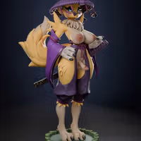 Renamon Samurai Furry Statue | Digimon Fan Art by Anyonensfw SFW,NSFW,Futa 3d printed,3d printed statue,nsfw statue,futa statue,furry statue,Renamon Statue,Digimon Statue,futa figurines,futanari figurines,futanari statue
