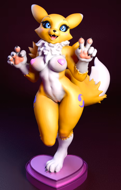 Renamon Cute Statue | Digimon Fan Art by mowmaw NSFW 3d printed,Renamon statue,Digimon statue,furry statue,nsfw statue