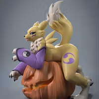 Renamon In The Pumpkin Statue | Digimon Fan Art by Anyonensfw SFW,NSFW 3d printed statue,3d printed,nsfw statue,3d printed figure,furry statue,Renamon Statue,Digimon