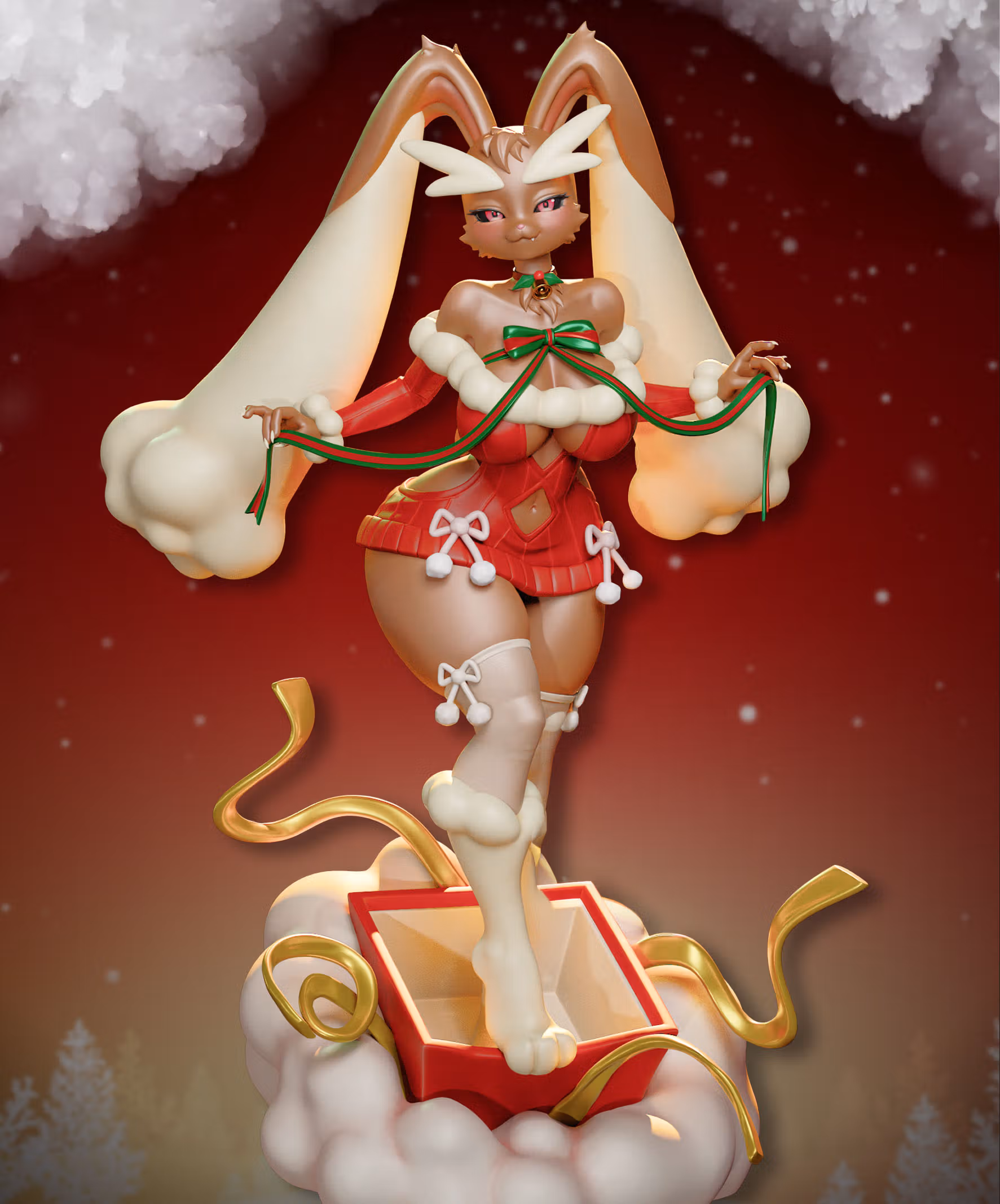 Lopunny Holiday Furry Statue | Pokemon Fan Art by Onagaba SFW,NSFW 3d printed statue,3d printed,3d printed figure,Reshiram Statue,Pokémon Statue,nsfw statue,furry statue