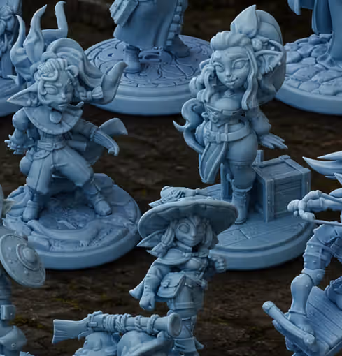 Goblin Team v2 Miniature Pack | DnD Fan Art by Twin Goddess Miniatures SFW 3d printed,goblin miniature,3d printed miniature,sfw miniature,Goblin Girl Team