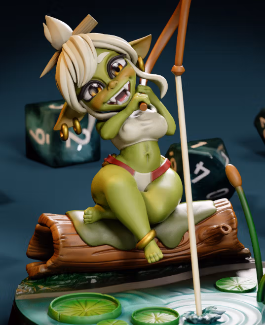 Fishing Goblin Girl Miniature | DnD Fan Art by Jigglystix SFW 3d printed,miniature,dnd miniature,Fishing Goblin Girl,3d printed miniature