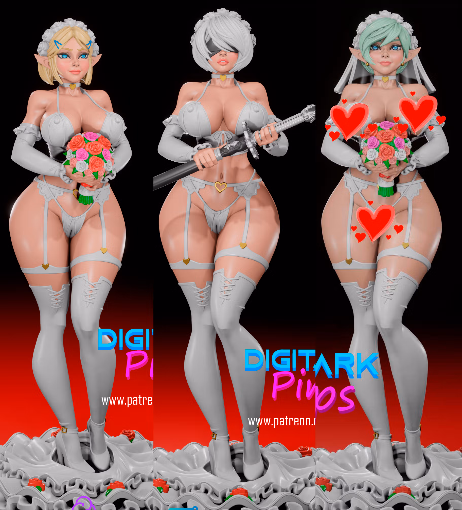 Bride Girls Statue | Zelda, Nier Fan Art by Digital Dark SFW,NSFW,Futa 3d printed statue,3d printed,nsfw statue,futa statue,Bride Girls Statue,futa figurines,futanari figurines,futanari statue
