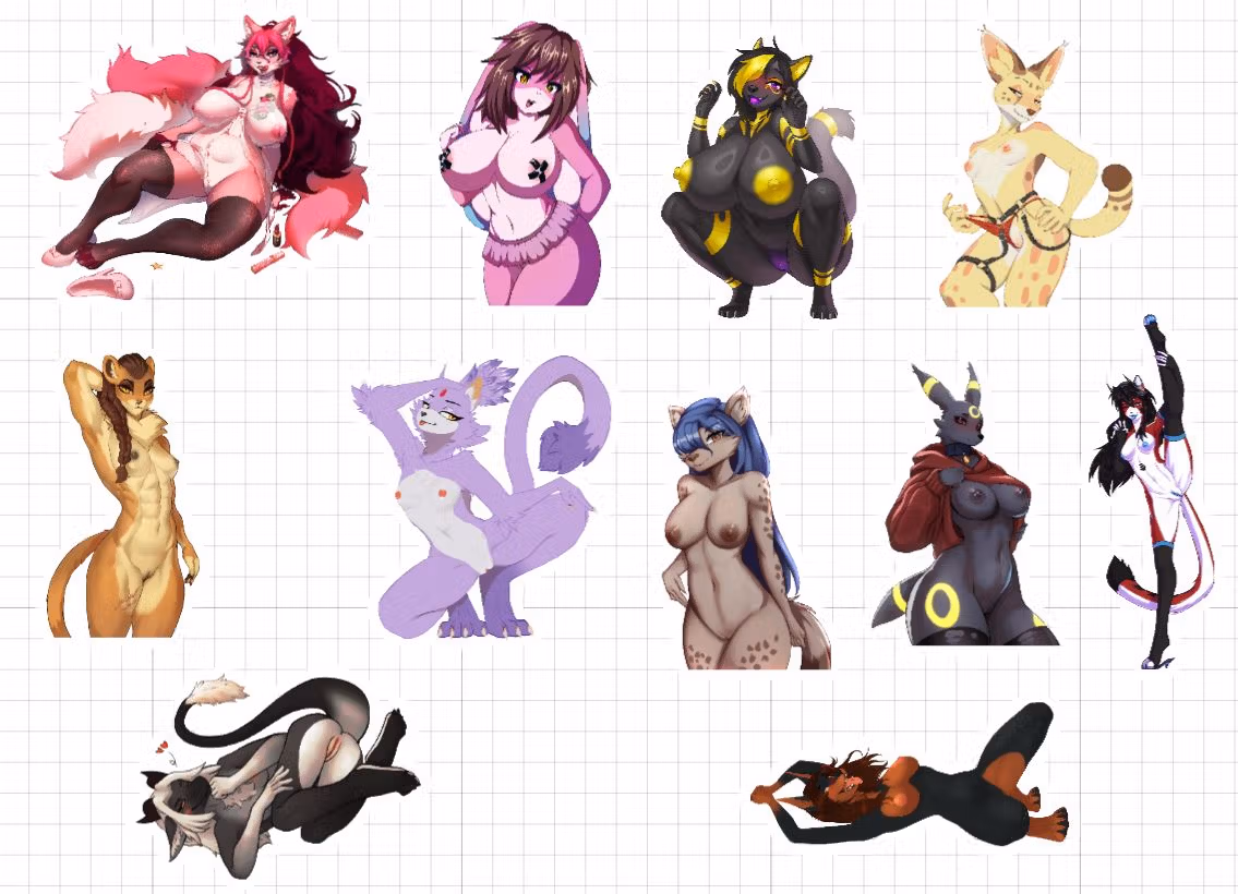 Furry Nsfw Girl 3 Mix Pack Sticker | Original Vinyl Sticker NSFW furry sticker,hyena sticker,stickers,NSFW stickers,furry nsfw sticker