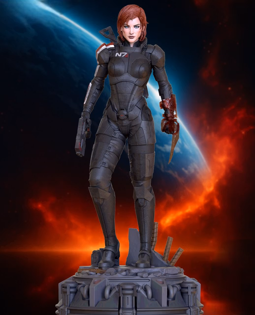 Estatua Commander FemShep | Mass Effect Fan art por OXO3D SFW,NSFW 3d printed statue,Mass Effect statue,3d printed,Commander FemShep Statue,3d printed figure,nsfw statue