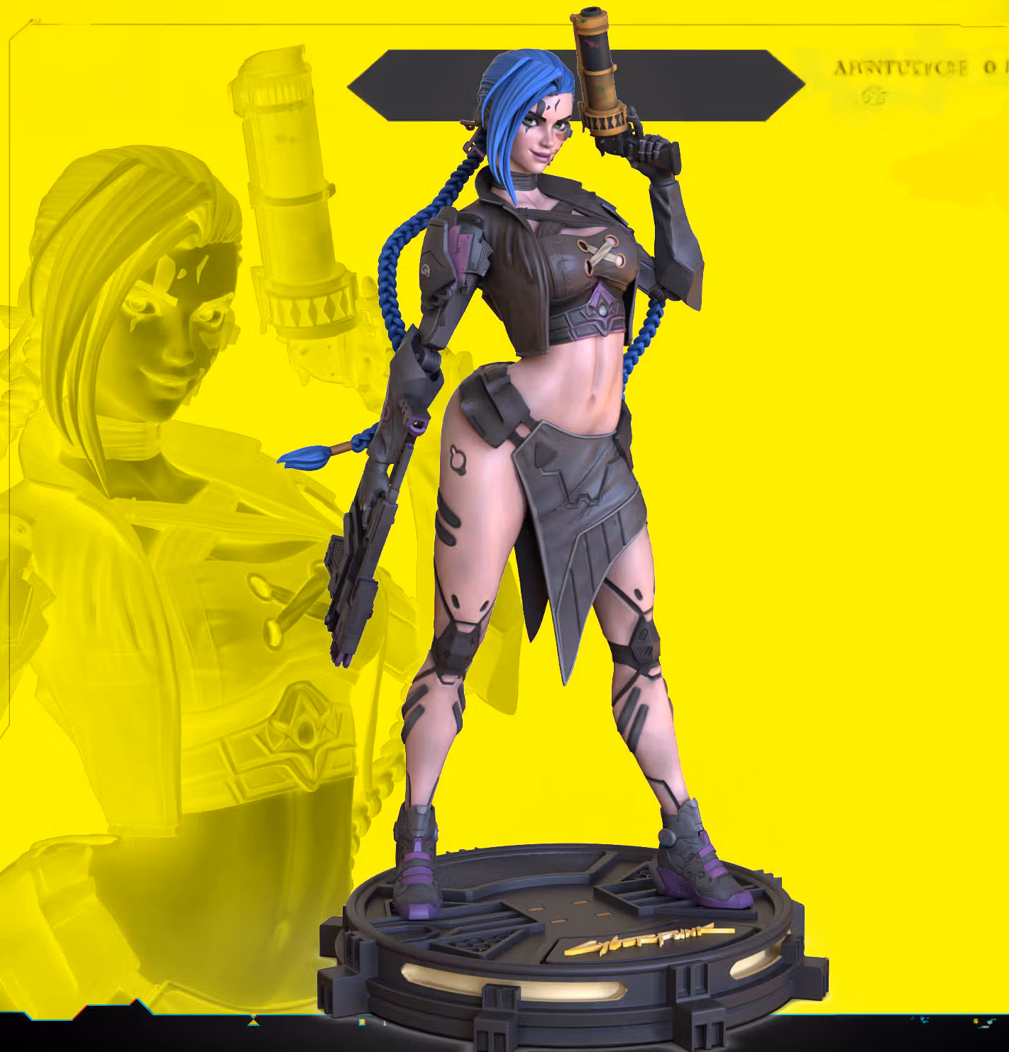 Statua Jinx Cyberpunk | Arcane Fan art di OXO3D SFW,NSFW 3d printed statue,Arcane statue,3d printed,Jinx Cyberpunk Statue,3d printed figure,nsfw statue