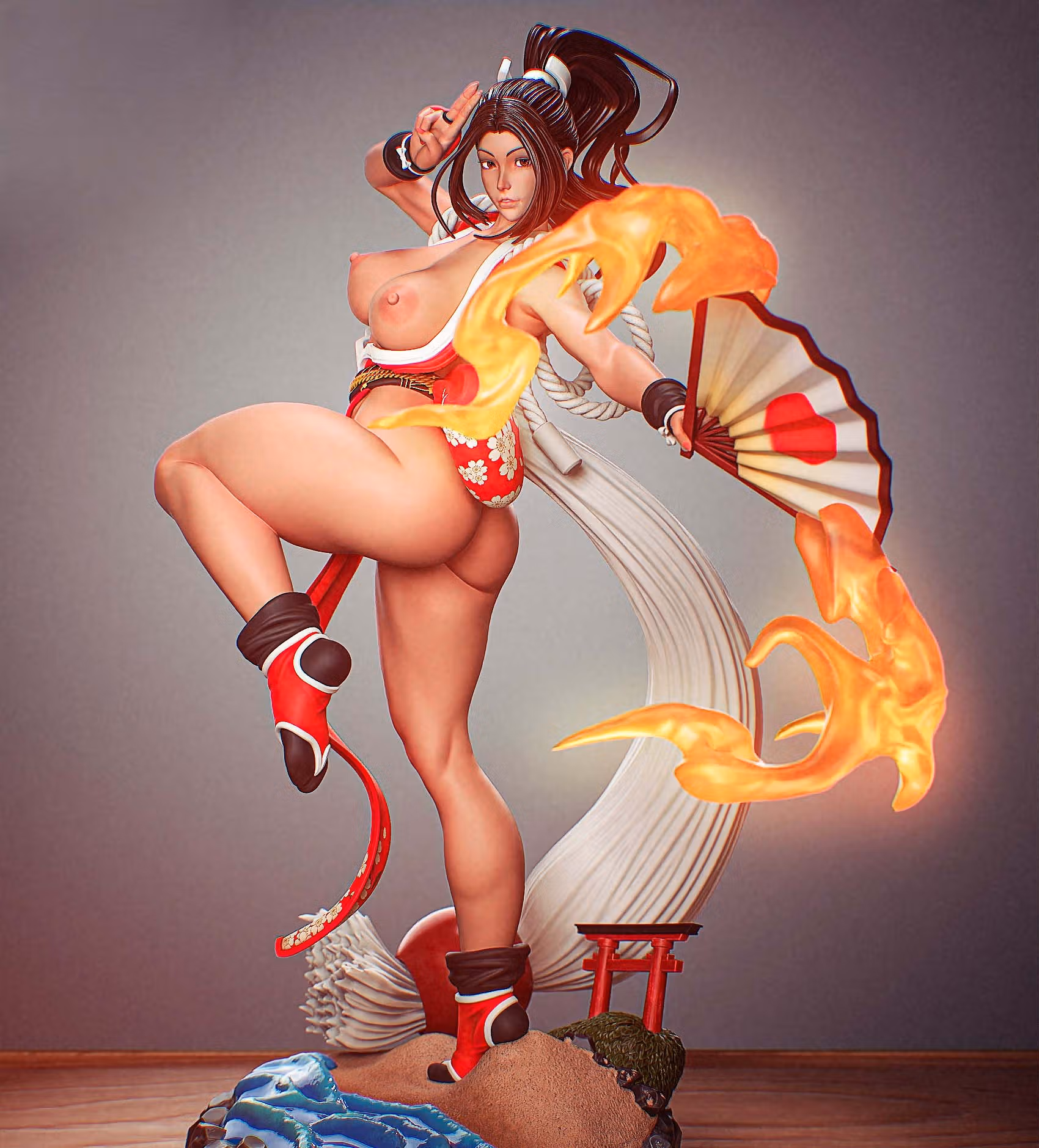Mai Shiranui Statue | The King of Fighters Fan Art by PEACHFIGURE SFW,NSFW,Futa 3d printed,3d printed statue,Mai Shiranui Statue,The King of Fighters statue,nsfw statue,futa statue,futa figurines,futanari figurines,futanari statue