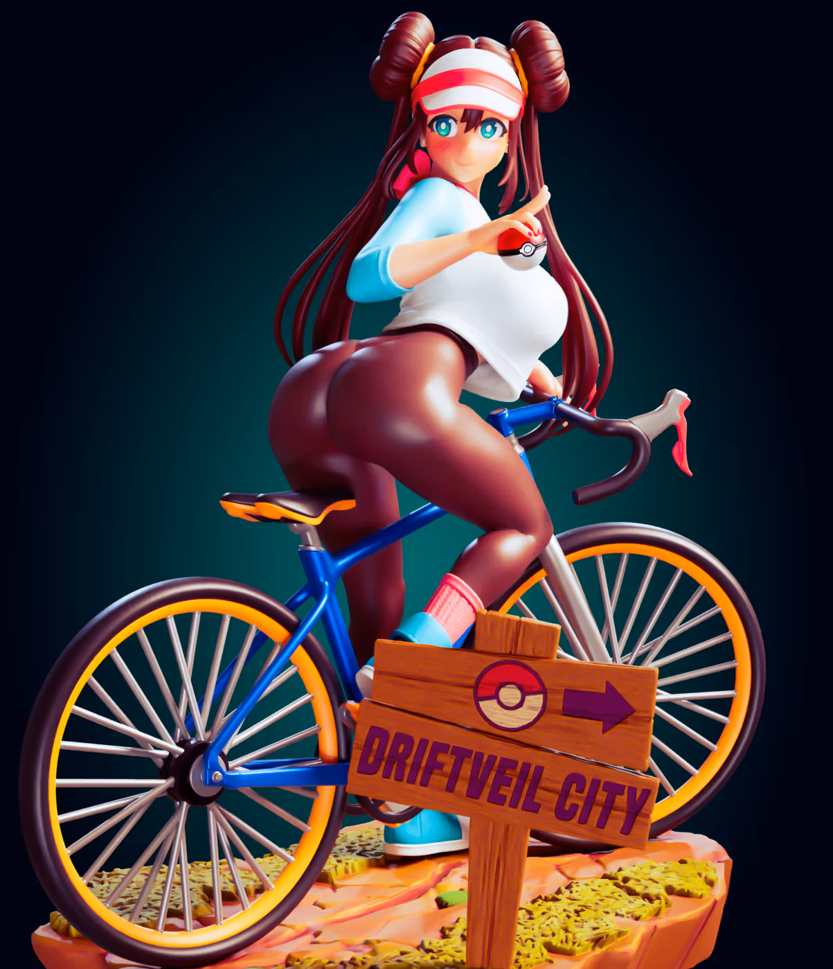 Rosa Trainer Bicycle Statue | Pokemon Fan Art by Officer Rhu SFW,NSFW,Futa 3d printed statue,3d printed,3d printed figure,Rosa Trainer Statue,Pokemon Statue,futa statue,futa figurines,futanari figurines,futanari statue,nsfw statue
