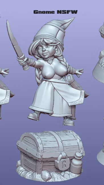 Gnome Treasure hunter Rhianon Miniature | DnD Fan Art by Gaz Minis SFW,NSFW 3d printed,miniature,dnd miniature,Gnome Treasure hunter Rhianon,3d printed miniature,nsfw miniature