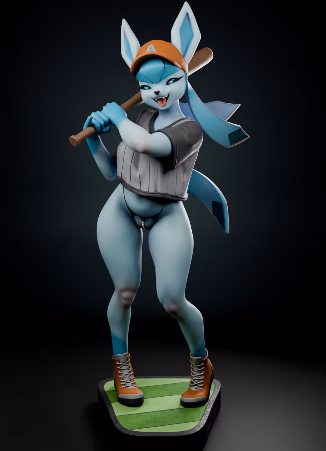 Glaceon Baseball Statue | Pokemon Fan Art by Anyonensfw SFW,NSFW,Futa 3d printed,3d printed statue,nsfw statue,futa statue,furry statue,Glaceon Statue,Pokémon Statue,futa figurines,futanari figurines,futanari statue