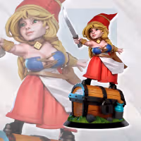 Gnome Treasure hunter Rhianon Miniature | DnD Fan Art by Gaz Minis SFW,NSFW 3d printed,miniature,dnd miniature,Gnome Treasure hunter Rhianon,3d printed miniature,nsfw miniature