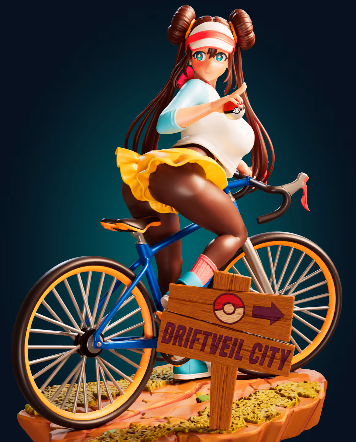 Rosa Trainer Bicycle Statue | Pokemon Fan Art by Officer Rhu SFW,NSFW,Futa 3d printed statue,3d printed,3d printed figure,Rosa Trainer Statue,Pokemon Statue,futa statue,futa figurines,futanari figurines,futanari statue,nsfw statue
