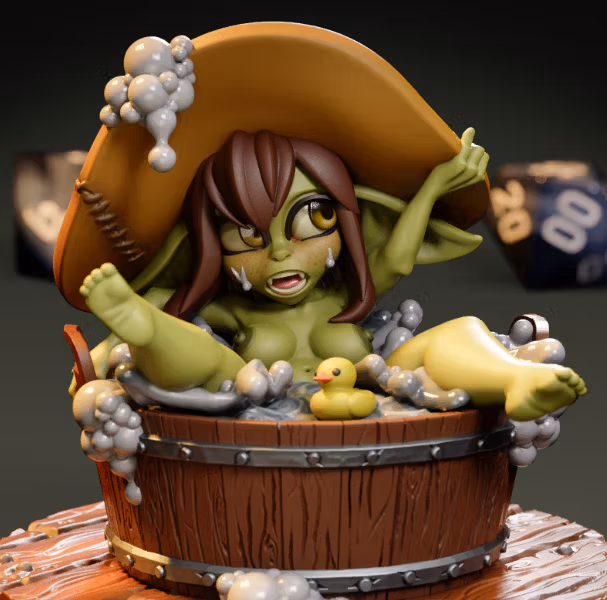 Bath Time Goblin Girl Miniature | DnD Fan Art by Jigglystix NSFW 3d printed,miniature,dnd miniature,Bath Time Goblin Girl,3d printed miniature,nsfw miniature