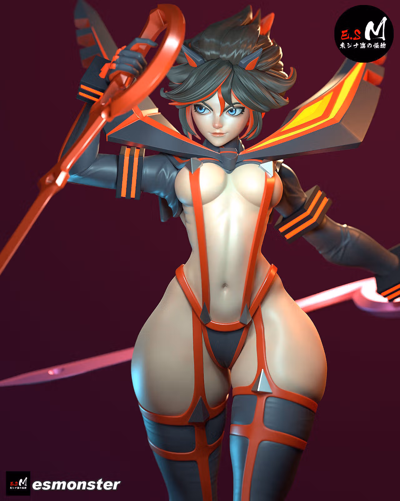 Ryuko Matoi Statue | Kill la Kill Fan Art by E.S Monster SFW,NSFW 3d printed statue,3d printed,nsfw statue,3d printed figure,Ryuko Matoi Statue,Kill la Kill Statue