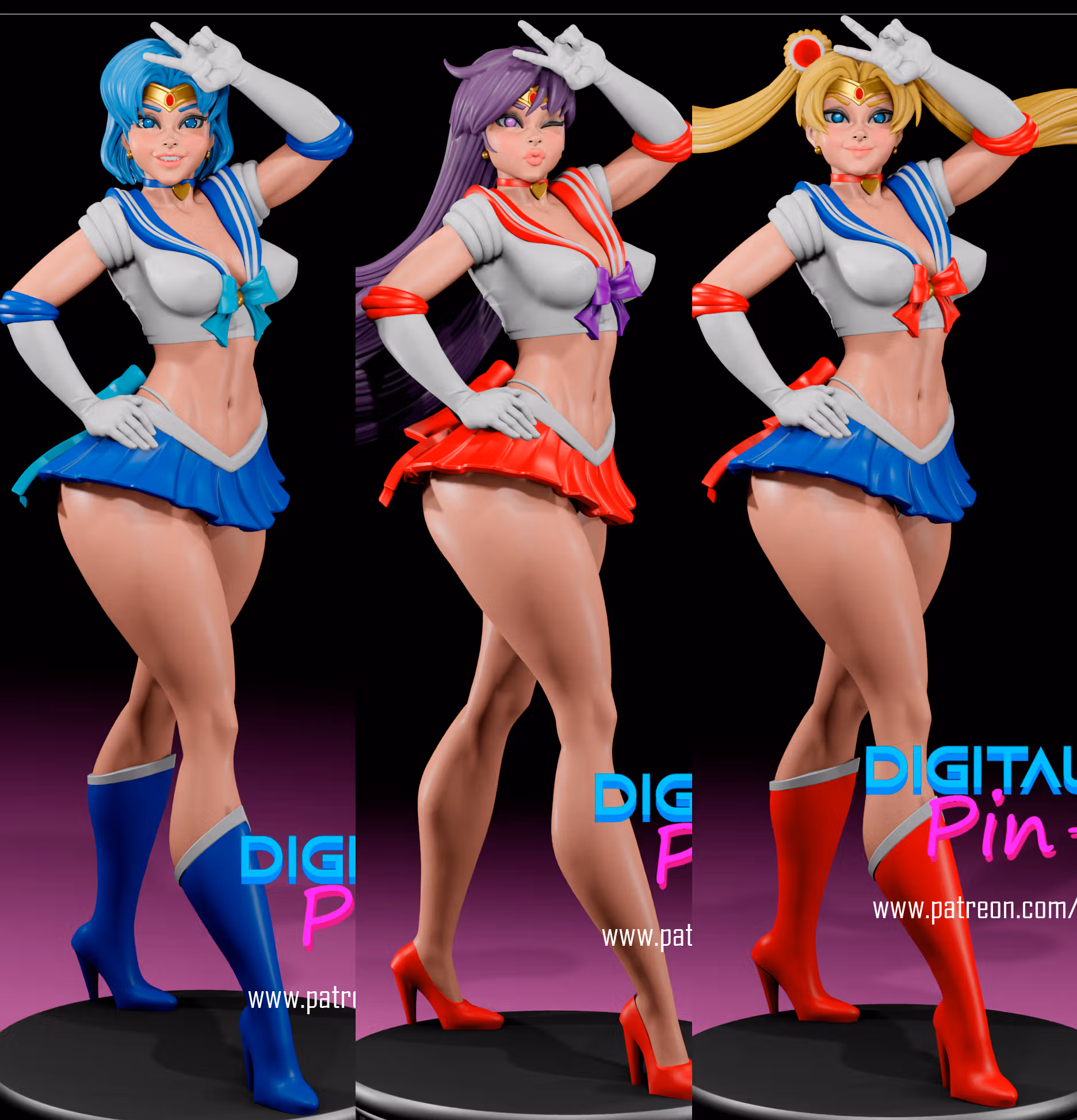 Sailor Girls Statue | Sailor Moon Fan Art by Digital Dark SFW,NSFW,Futa 3d printed statue,3d printed,nsfw statue,futa statue,futa figurines,futanari figurines,futanari statue,Sailor Girls Statue,Sailor Mars Statue,Sailor Moon Statue,Sailor Mercury Statue