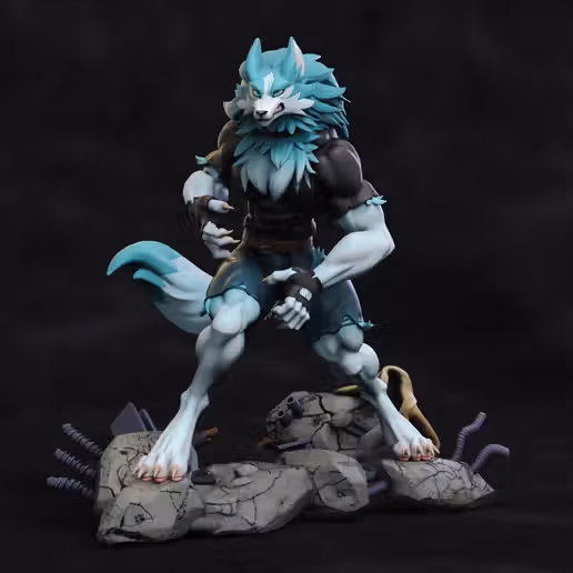 Shirou Ogami Savage Statue | Brand New Animal Fan Art by ManuelDeJorge SFW 3d printed statue,wolf statue,3d printed furry,Shirou Ogami Statue