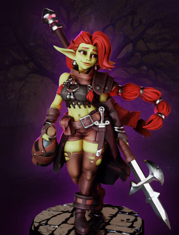 Halberd welder Jillie Goblin Miniature | DnD Fan Art by Gaz Minis SFW,NSFW 3d printed,miniature,dnd miniature,Halberd welder Jillie Goblin,3d printed miniature,nsfw miniature
