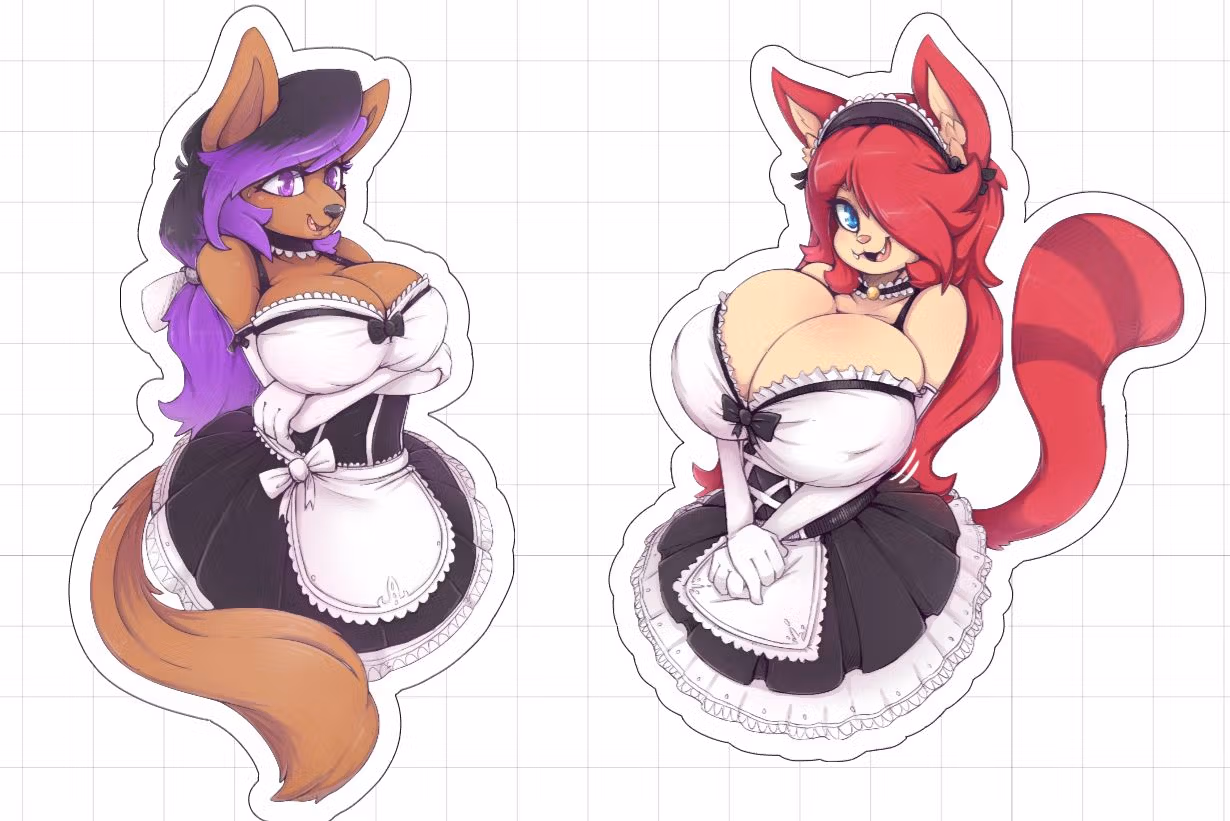 Maid 2 furry girl Sticker | Original Vinyl Sticker SFW maid furry,furry sticker,maid sticker,sfw sticker