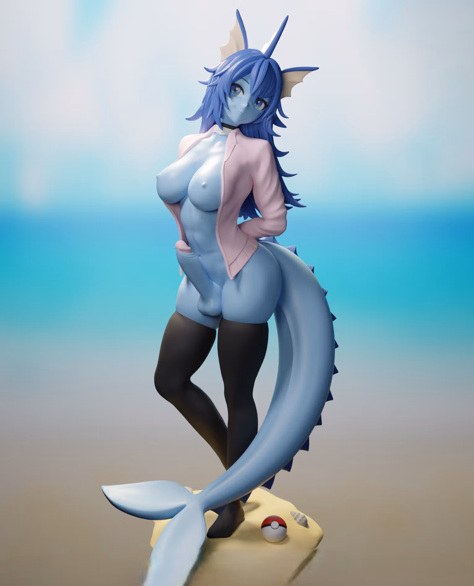 Vaporeon Eevee Statue | Pokemon Fanart von FunserviceSTL SFW,NSFW,Futa 3d printed,3d printed statue,nsfw statue,futa statue,furry statue,Vaporeon Statue,Pokémon Statue,futa figurines,futanari figurines,futanari statue