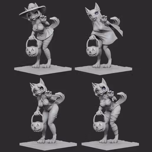Wolfy Hallowen Statue | Original Fan Art by bosman697 SFW,NSFW null
